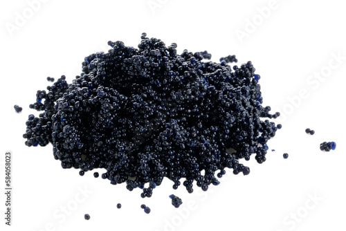 Black flying fish roe is isolated on a white background. 