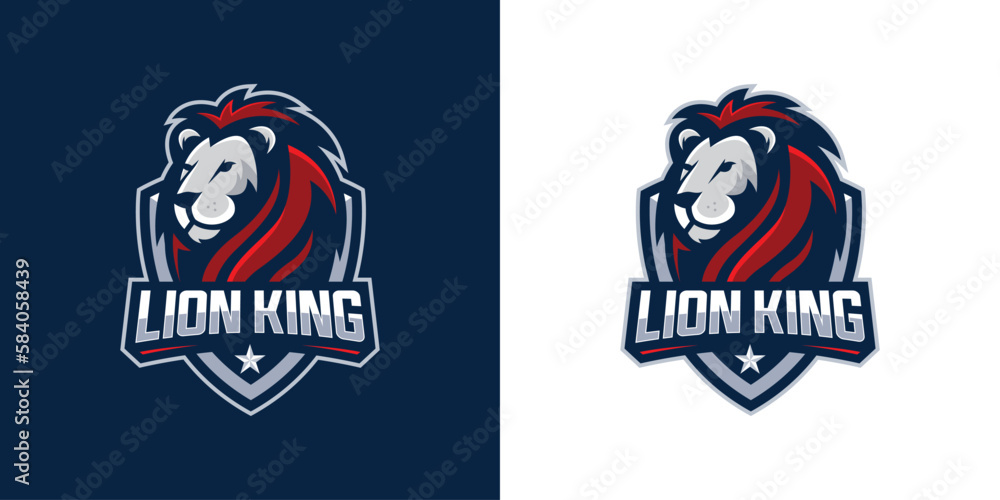 Lion head shield logo icon. Royal gold crown badge symbol. Premium king animal sign. Vector illustration.