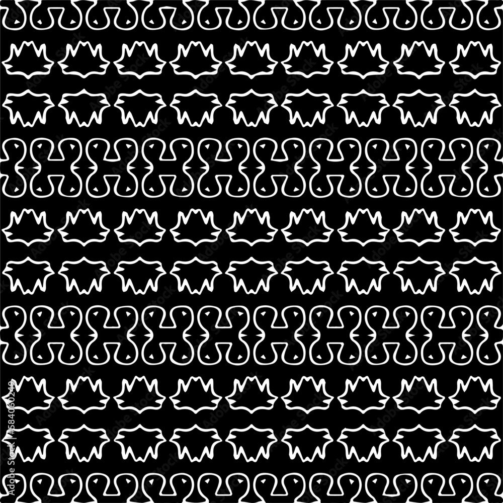 Vector geometric seamless pattern. Minimal ornamental background with abstract shapes. Black and white texture. Simple abstract ornament background. Dark repeat design for decor, fabric, cloth. Vector geometric seamless pattern. Minimal ornamental background with abstract shapes. Black and white texture. Simple abstract ornament background. Dark repeat design for decor, fabric, cloth.