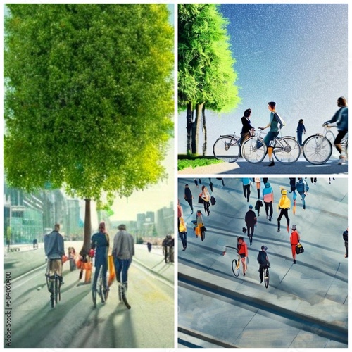 Obraz na plátne 15 minute city concept, walking city town planning idea, limiting car use showin