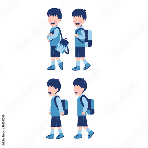 Set Of Boy Student With Schoolbag