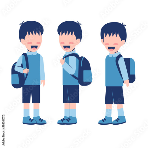Set Of Boy Student With Schoolbag
