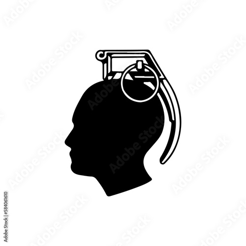 vector illustration of a grenade with a head silhouette concept