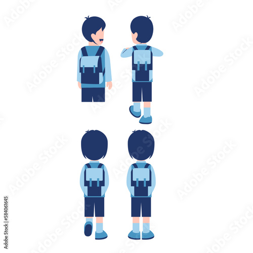 Set Of Boy Student With Schoolbag In Back View