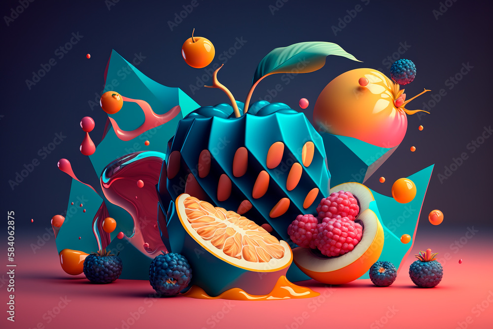 Stylized fresh tropical fruit. Concept of freshness, juiciness, vitamins. Generative AI Stylized fresh tropical fruit. Concept of freshness, juiciness, vitamins. Generative AI