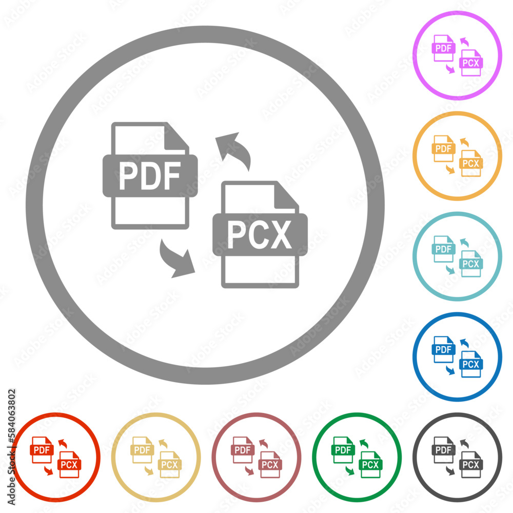 PDF PCX file conversion flat icons with outlines PDF PCX file conversion flat icons with outlines