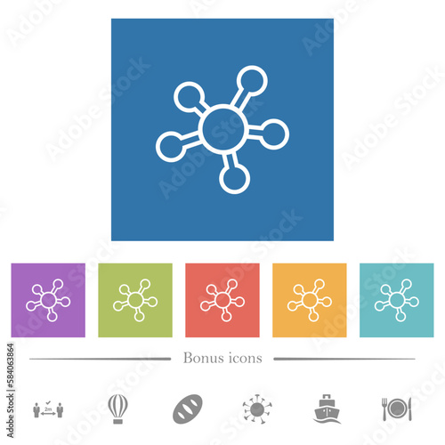 Network connections outline flat white icons in square backgrounds