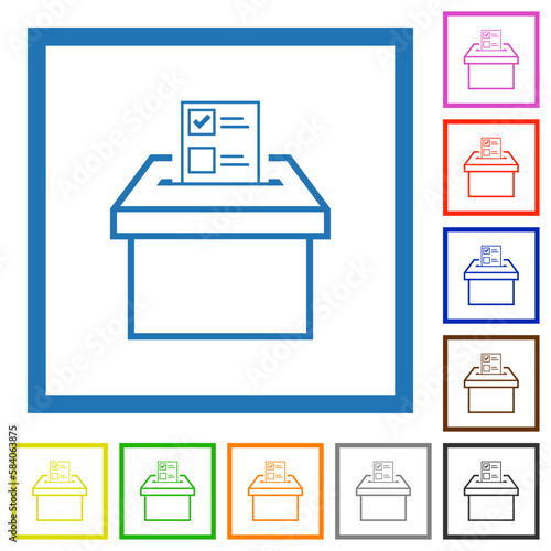 Voting paper and ballot box outline flat framed icons