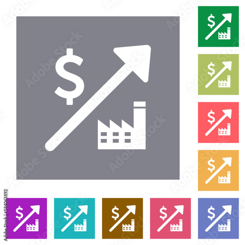 Rising power plant dollar prices square flat icons