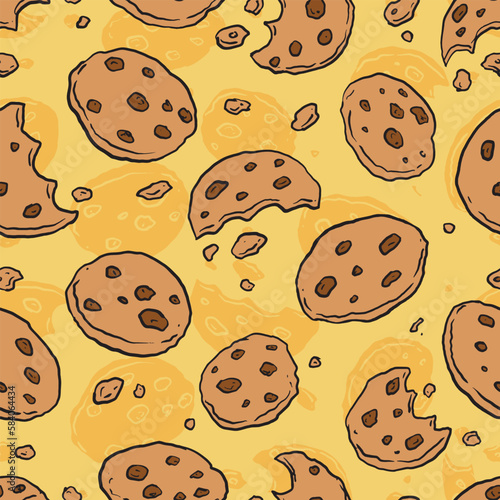 Chocolate Chip Cookies doodle seamless pattern. Cartoon illustration vector illustration background. For print, textile, web, home decor, fashion, surface, graphic design