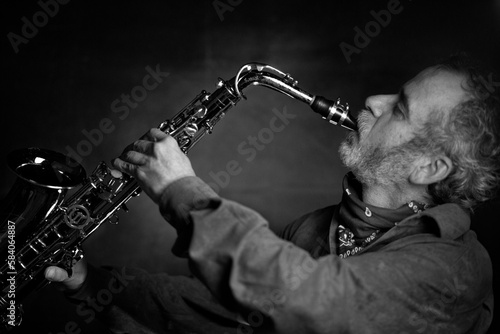 Sticker Saxophone player Saxophonist playing jazz music instrument Jazz musician playing