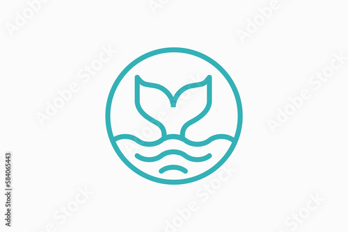 whale tail with waves monoline logo vector design