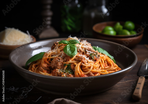 Classic Spaghetti with Tomato Sauce and Meatballs  Generative AI