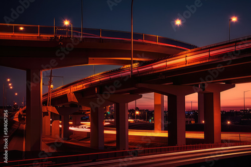 Traffic trails on highway intersection