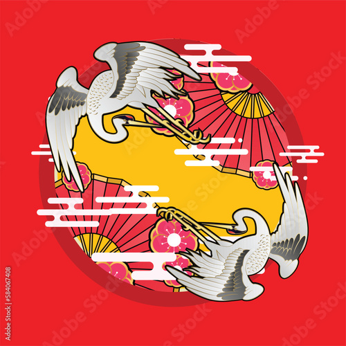 phoenix illustration with japanese style background