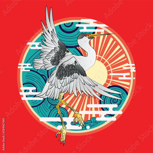 phoenix illustration with japanese style background