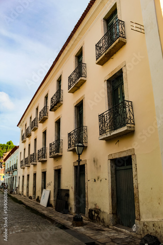 Facades of colonial buildings  in the historic center of S  o Luis  Maranh  o  Brasil