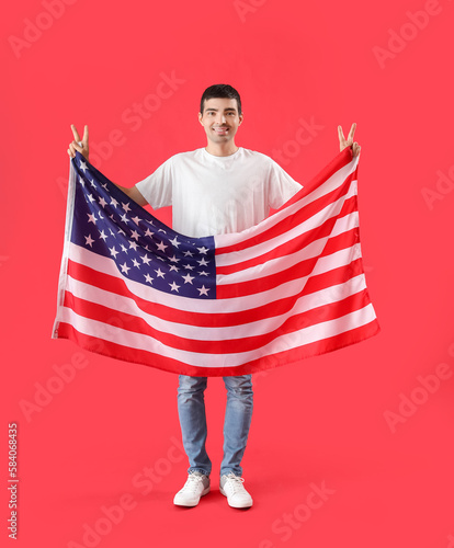 Young man with USA flag on ...
