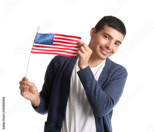 Young man holding USA flag ...