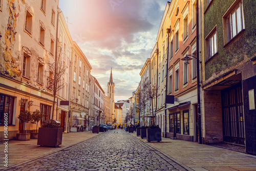 Fotografie Impression of Passau inner city downtown in the late afternoon light in March