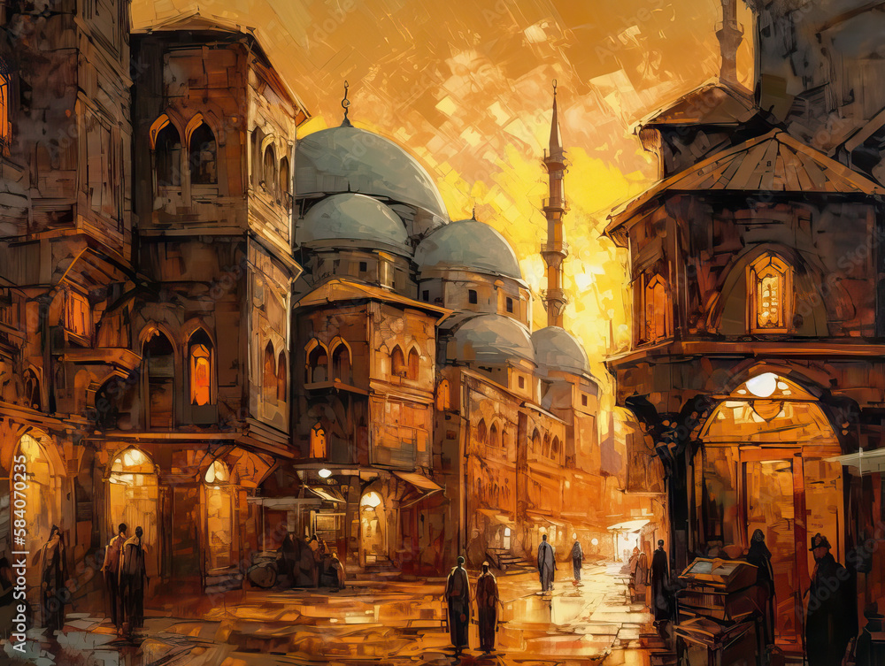 Fototapeta premium Ramadan Sunset - Created with Generative AI Technology