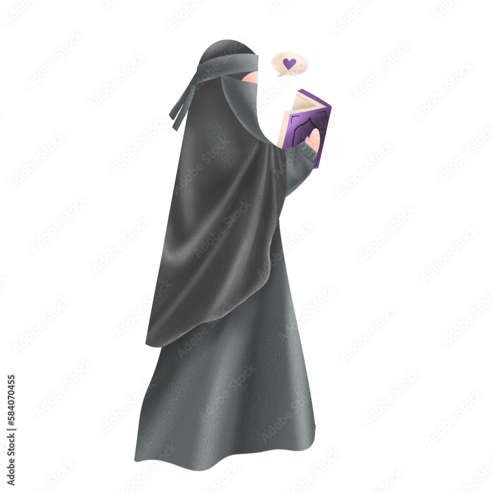 Muslim woman illustration, muslim character, muslim woman wearing niqab, 