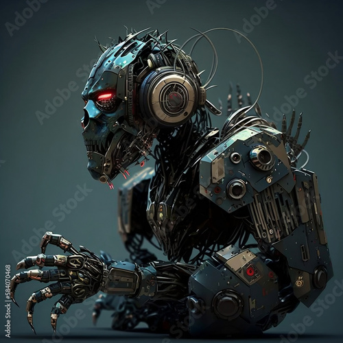 "Dark Robot" Cinematic Style, 3D Art,  High Quality (4K), Awesome Design, Clean Art, Perfect for a Wallpaper or using as a Poster or Frame, generative ai © Emil