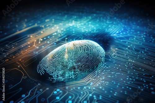 Technological fingerprint access to technological device. Security system concept. Generative AI © Pajaros Volando