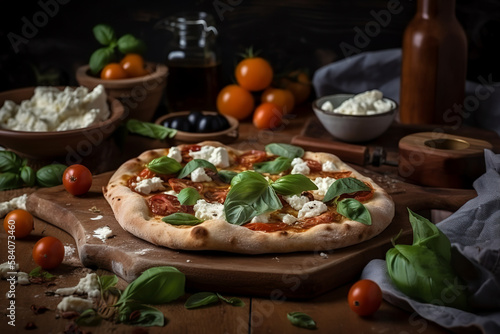 Italian  pizza  mediterranean  table  ricotta  tomato  basil