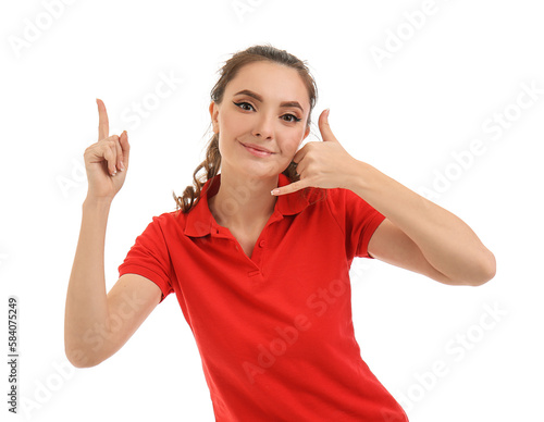 Young woman showing "call m...