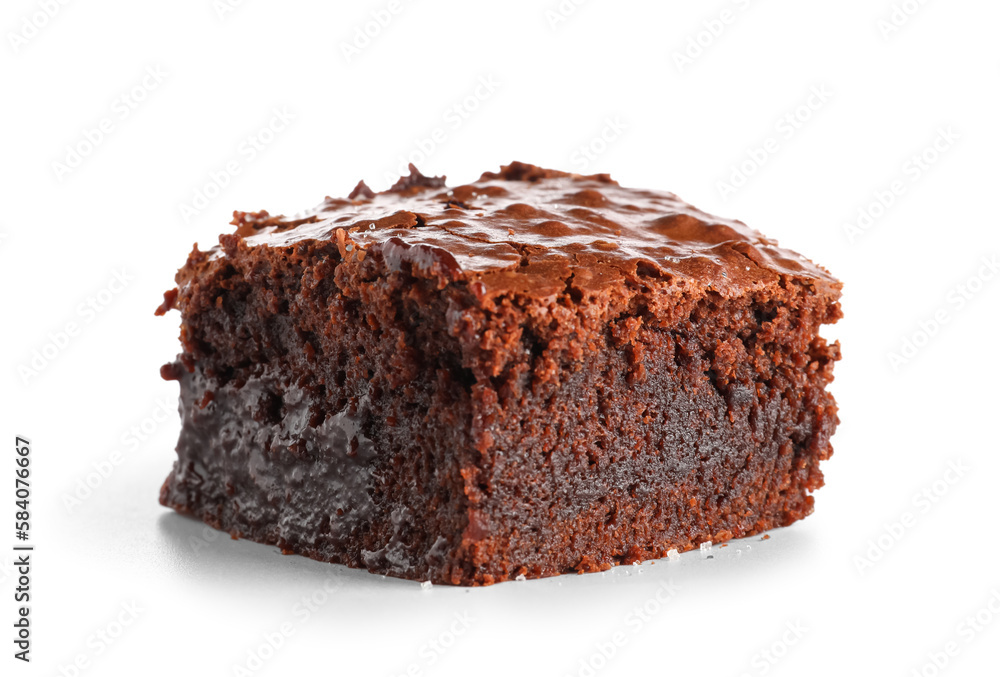 Piece of tasty chocolate brownie isolated on white background Piece of tasty chocolate brownie isolated on white background