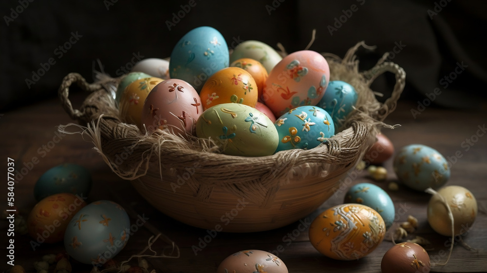 easter eggs in a basket easter eggs in a basket