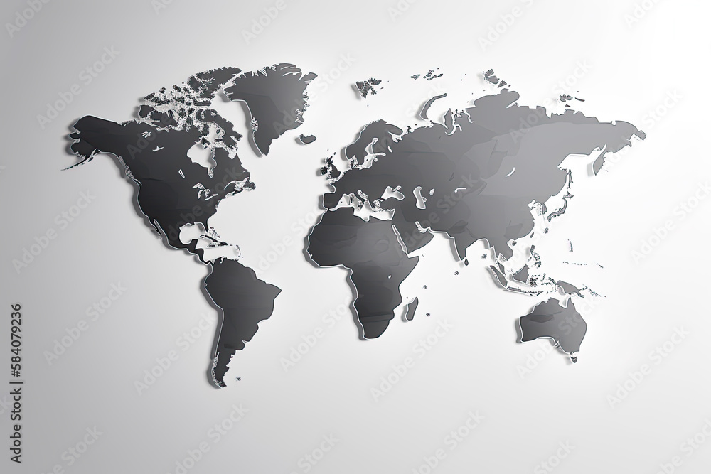 Simple Map of the World white and black. Generative AI. Simple Map of the World white and black. Generative AI.