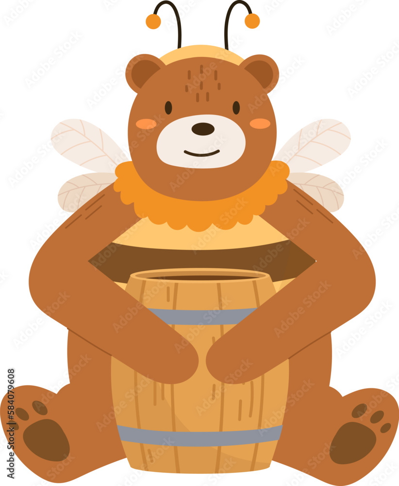 Obraz premium Bear With Wings Sitting And Holding Barrel
