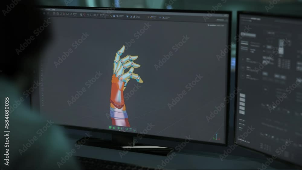 3D engineering technology connecting the parts of the digital hand on ...