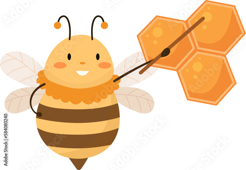 Bee Character Points To Honeycomb