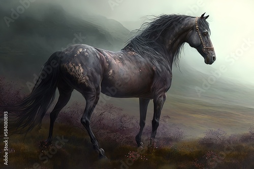The Enchanting Roan Galloper that Glimmered Above Misty Meadowlands Generative AI