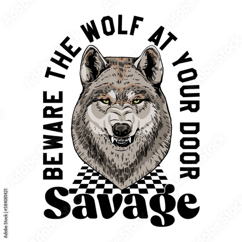 HAND DRAWN WOLF WILD ANIMAL GROWL SNARL ANGRY HEAD FACE MASCOT TYPOGRAPHY VINTAGE TSHIRT TEE PRINT FOR APPAREL MERCHANDISE