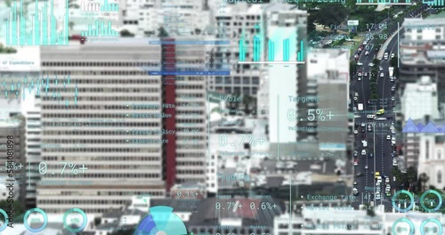 Wallpaper Mural Animation of financial data processing over cityscape Torontodigital.ca