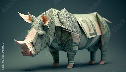 businessman with money green bull stock, generative AI