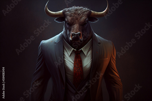 strong bull stock broker in a suit and tie,  generative AI © RJ.RJ. Wave