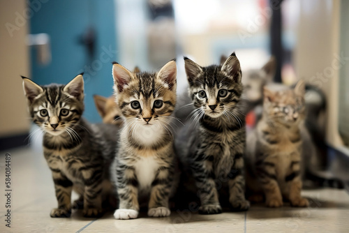 a group of kittens in a wide large classroom - AI