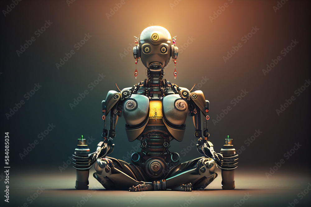 robot clean mind meditation, nirvana, generative AI robot clean mind meditation, nirvana, generative AI