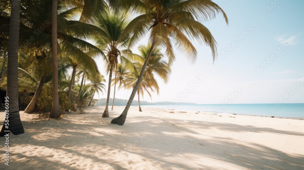 A Slice of Paradise: A Secluded Tropical Beach with Crystal Clear Waters and Palms, AI Generative