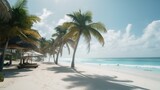 The Ultimate Getaway: A Perfect Tropical Beach with Clear Blue Skies and Palm Trees, AI Generative