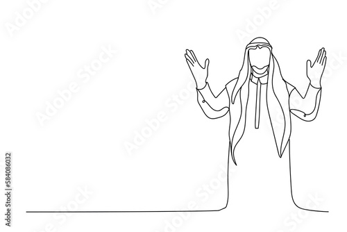 Drawn praying Arabian man on white background