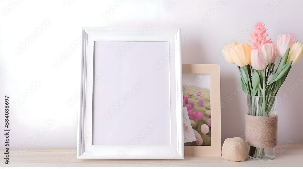 Blank photo frame on a table mockup (ai generated) Blank photo frame on a table mockup (ai generated)