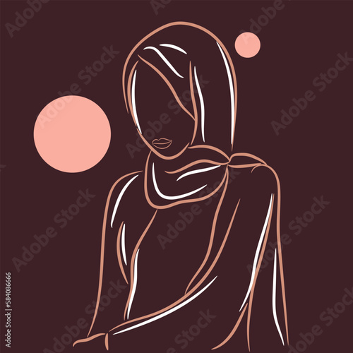 Drawn Arabian woman on brown background