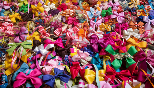 many colorful bows girls accessories, generative AI © RJ.RJ. Wave