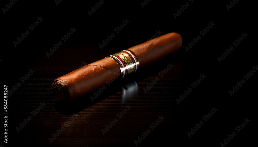 tobacco brown cigar on black from cuba havana forr smoking, generative AI tobacco brown cigar on black from cuba havana forr smoking, generative AI